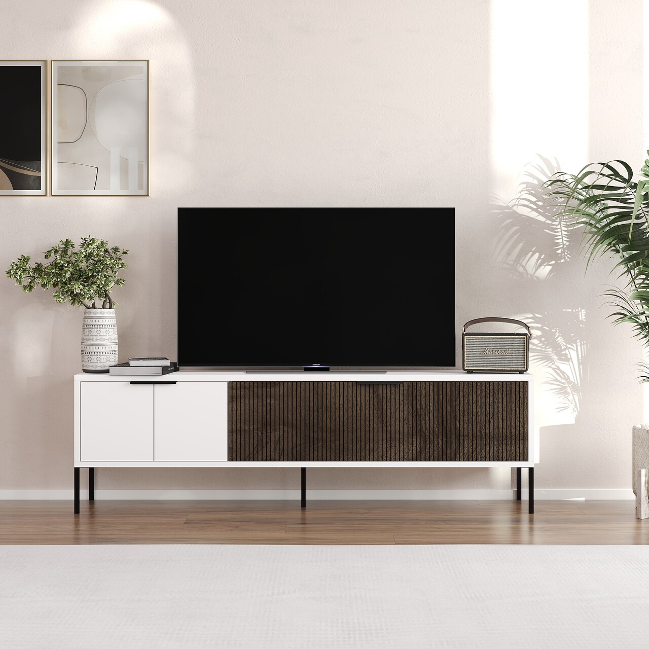 Comoda TV, Hanah Home, Noah, 150x45x30 cm, Alb/Maro - imagine 6